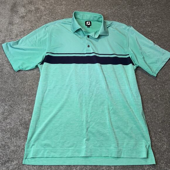 FootJoy ProDry XL Teal Blue White‎ Stripe Golf Polo Shirt Performance Stretch - Picture 1 of 9